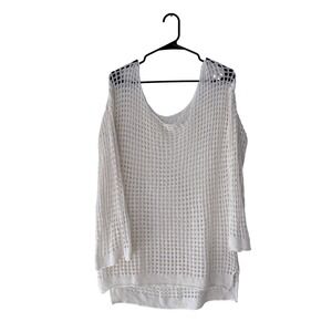 Womens White Crochet Knit Beach Cover Up Oversized V Neck